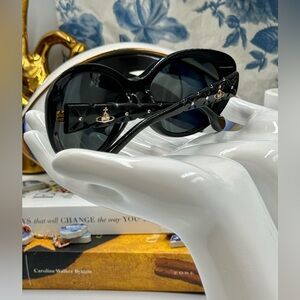 Vivienne Westwood Black Round Sunglasses with Gold Orb Details